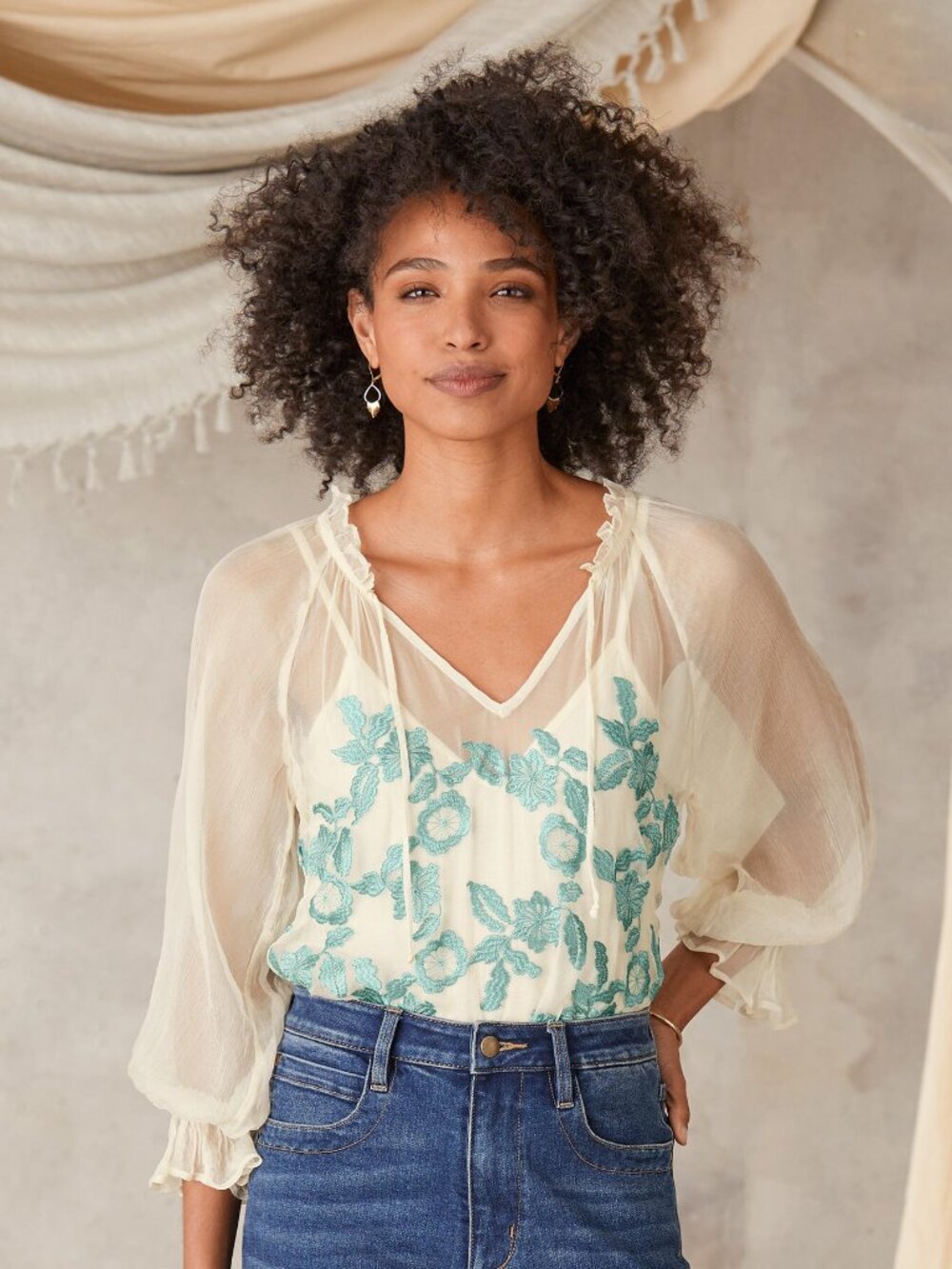 SUNDANCE: Silk Embroidered Blouse
